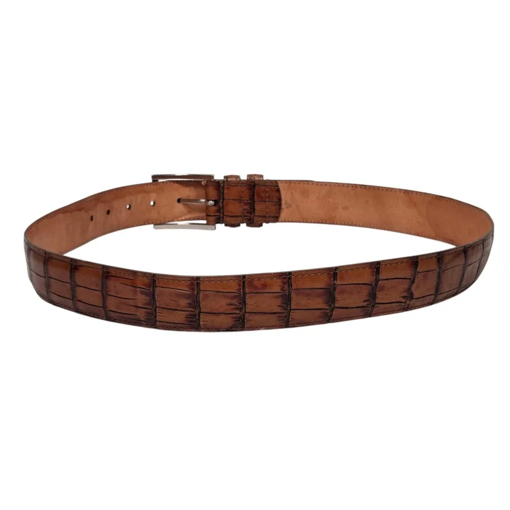 Martin Dingman Belt Mens 32 Brown Alligator Grain Leather Hand Made in America